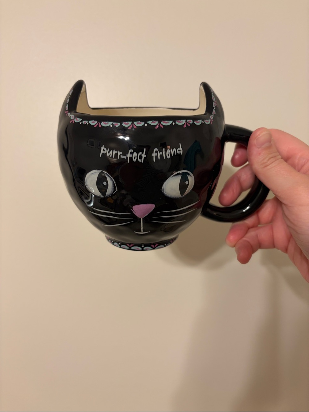 Natural Life | Black 'Purr-fect Friend' Cat Mug - Cute Cat Face Design